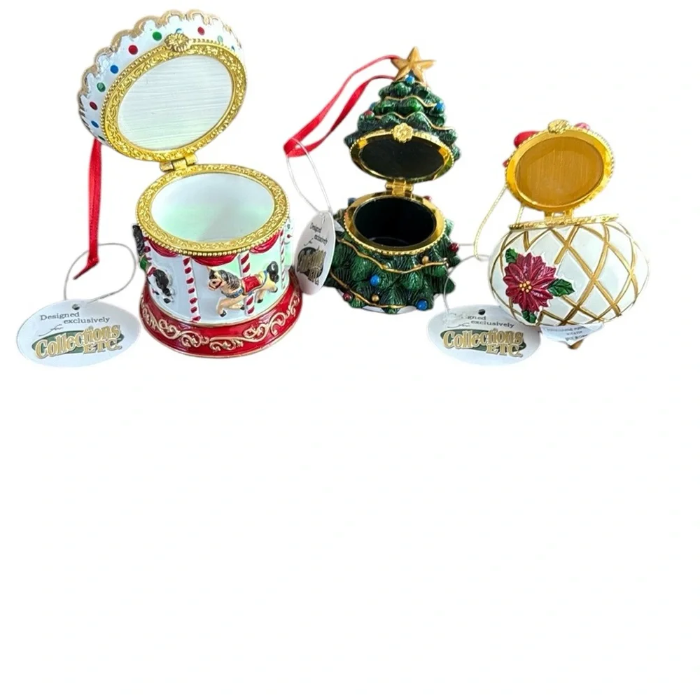 Collections Etc Hand Painted Trinket Ornaments for Small Gifts Lot Of 3 NWT